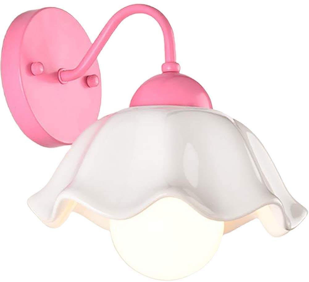 SMCCYYSD Wall Lamp French Country Style Flower Shape Ceramic Lampshade Light Indoor Bedroom Living Room Dining Hallway Kitchen E27 Sconce Victoria(Color:Pink)