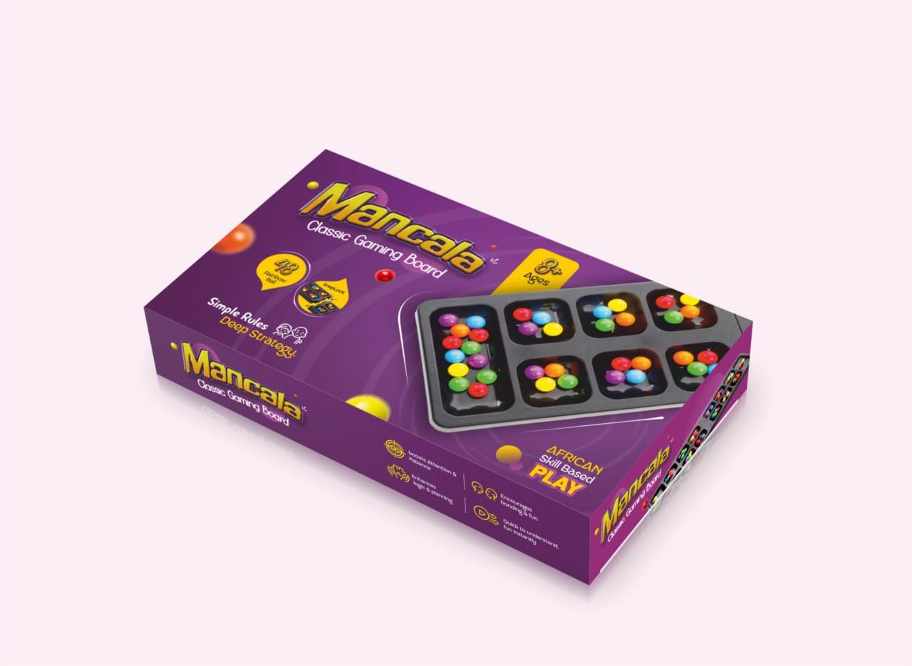 AK'S Venture Mancala Board Game for Kids & Adults, Classic Strategy Family Game with 48 Colorful Stones, Wooden Folding Travel Board, Educational Brain Development Game, Ages 3+-picture-32