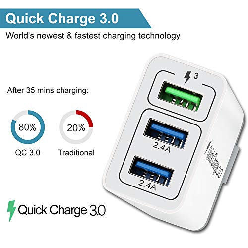 Fast Wall Charger QC 3.0 USB Quick Charge 3 Ports Tablet iPad Phone Charger Adapter Travel Plug Compatible iPhone X/Xs/XS Max/XR/8/8+/7P/7/6/5 Samsung S8/S7/S6/Edge/LG HTC - Image 3