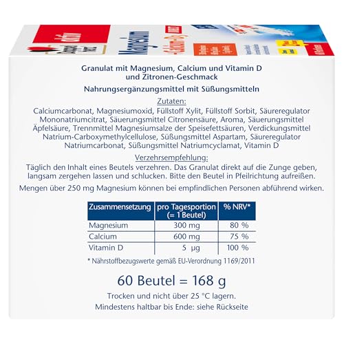 Doppelherz Magnesium + Calcium + D3 DIRECT - Magnesium als Beitrag für die normale Muskelfunktion und den Knochenerhalt - 60 Portionen Micro-Pellets mit Zitronen-Geschmack