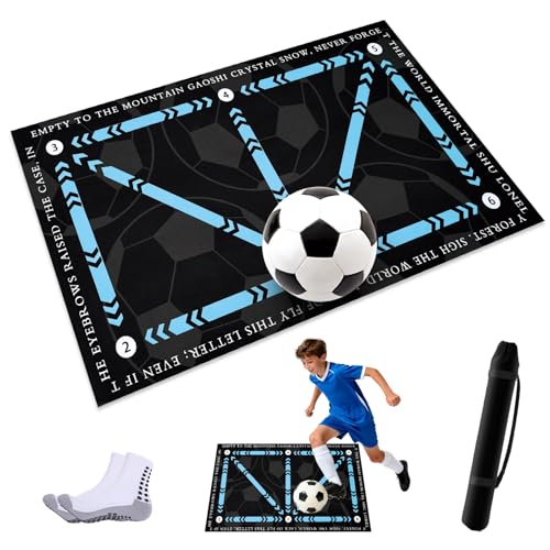 Tapis Entrainement Foot, 90x60CM Tapisn d'entraînement Football avec Chaussettes Antiderapantes & Sac de rangement | Absorption des Chocs pour le Controle du...
