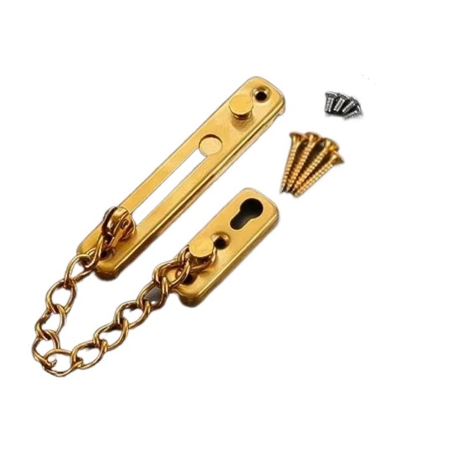 Serrure de chaîne porte en acier inoxydable, 2 pièces, garde-chaîne sécurité avec serrure à ressort, loquet poli robuste vis Pour Porte(Gold)