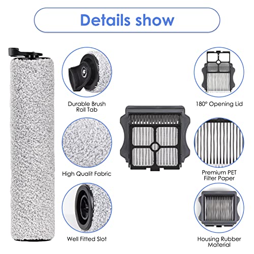 Image of (5 Pieces) Replacement Brush Rollers and HEPA Filters Compatible with Tineco Floor One S3 / iFloor 3 Cordless Wet Dry Vacuum Cleaner, Replacement Parts Accessories Kit, 2 Main Brushes, 3 HEPA Filters