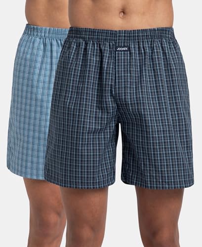 Image of Jockey 1223 Men Super Combed Mercerized Cotton Woven Checkered Boxer Shorts with Side Pocket (Pack of 2, Colors & Prints May Vary)