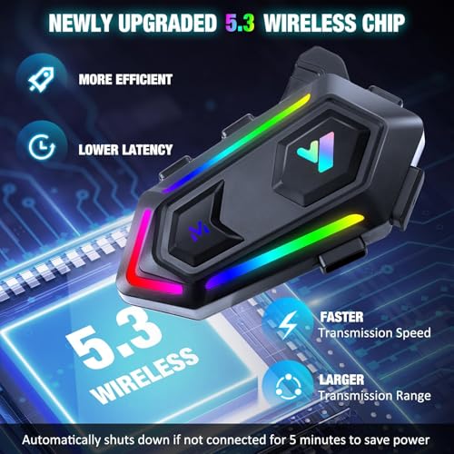 Image of FEYA Motorcycle Helmet Speakers Cool RGB Dazzling Lights,High Battery Life Motorbike Headset CVC&DSP Dual Noise Reduction and Deep Bass Motorcycle Accessories Ultra Thin Speakers Cycling /Skiing /Riding