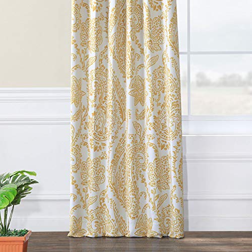 HPD Half Price Drapes Floral Printed Rod Pocket Room Darkening Curtains For Bedroom & Living Room (1 Panel) 50W X 84L, Tea Time Yellow Gold