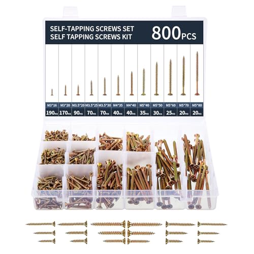 Ordeluxe 800 Tornillos para madera,Tornillos con cabeza avellanada Phillips,Tornillo autorroscante.Tornillos madera de acero carbono superduro,zinc multicolor,perfectos para puerta,suelo,proyecto DIY