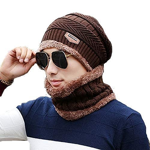 evolon deals Winter Woolen Cap with Neck Scarf for Men Women/Winter Caps for Unisex/Woolen Cap Brown Color Free Size-picture-32