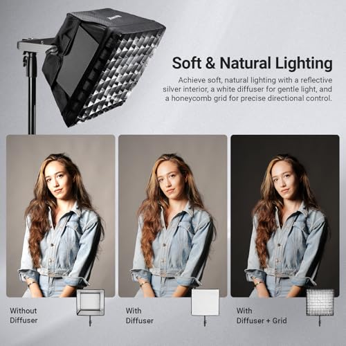 Image of NEEWER Upgraded Softbox Diffuser Only for NEEWER RGB1200 Video Light, 14.6 inchx13.6 inch /37x34.5cm Foldable Soft Box with Grid /Bag /Blackout Hood, Quick Set Up for Portrait Studio Photography Lighting, NS5S