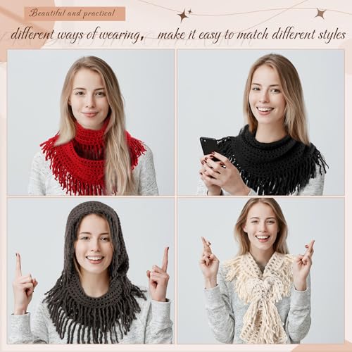 Coume 4 Pcs Winter Scarf for Women Thick Neck Cozy Knit Cable Scarf Fringe Infinity Loop Scarf, Black, Burgundy, Grey, White3