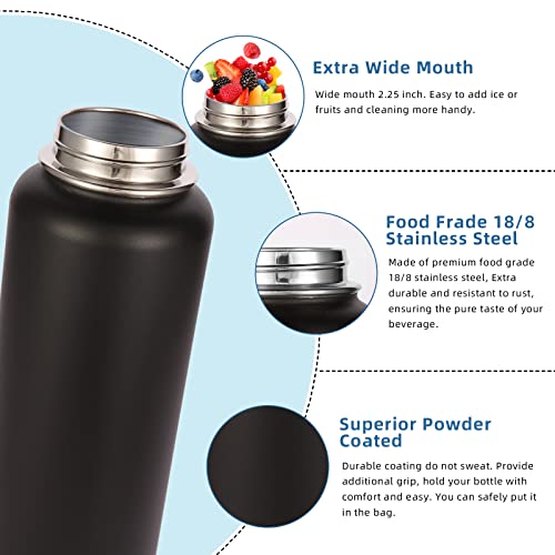 Volhoply 32oz Insulated Water Bottles Bulk 8 Pack with Straw Lid & Spout Lid,Stainless Steel Sports Water Bottle,Double Wall Vacuum Cups,Leakproof Wide Mouth Metal Flask for Hiking,Camping(Black,8) - Image 7