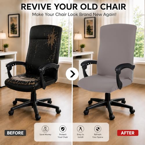 Image of Elastic Computer Chair Cover with Durable Zipper - Protective Removable Washable Universal Office Desk Chair Seat Slip Cover - Stretchy Soft Anti-dust Desk Chair Seat Protector for Dogs, Cats, Pets