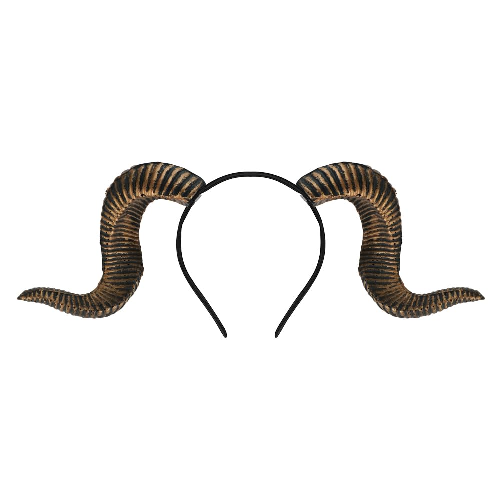 QCHOMEE Adult Sheep Goat Horn Headband Halloween Black Horn for Women Men Headwear Devil Demon Witch Cosplay Hairband Headdress Hair Accessorie (Copper)