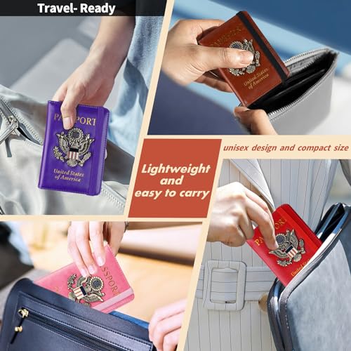 Image of Passport Holder Cover Travel Wallet RFID Blocking Passport Wallets Family Organization Personalized Wallet Case for Men and Women Travel Must Haves (Pink)