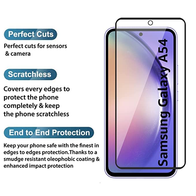 Image of ZARALA Tempered Glass Screen Protector Compatible for Samsung Galaxy A54 (Black) with Edge to Edge Coverage and Easy Installation kit
