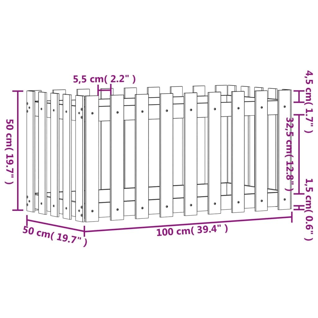 Diseño de valla de listones de 100 x 50 x 50 cm, madera maciza de pino sin tratar, para jardín y terraza, versátil, ideal para el cultivo de flores y plantas