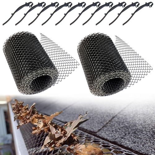 Grillage Protege Gouttiere 6 m x 16 cm Grillage de Protection pour Chéneaux avec Clips de Fixation Protection pour Gouttière 2stk(2)