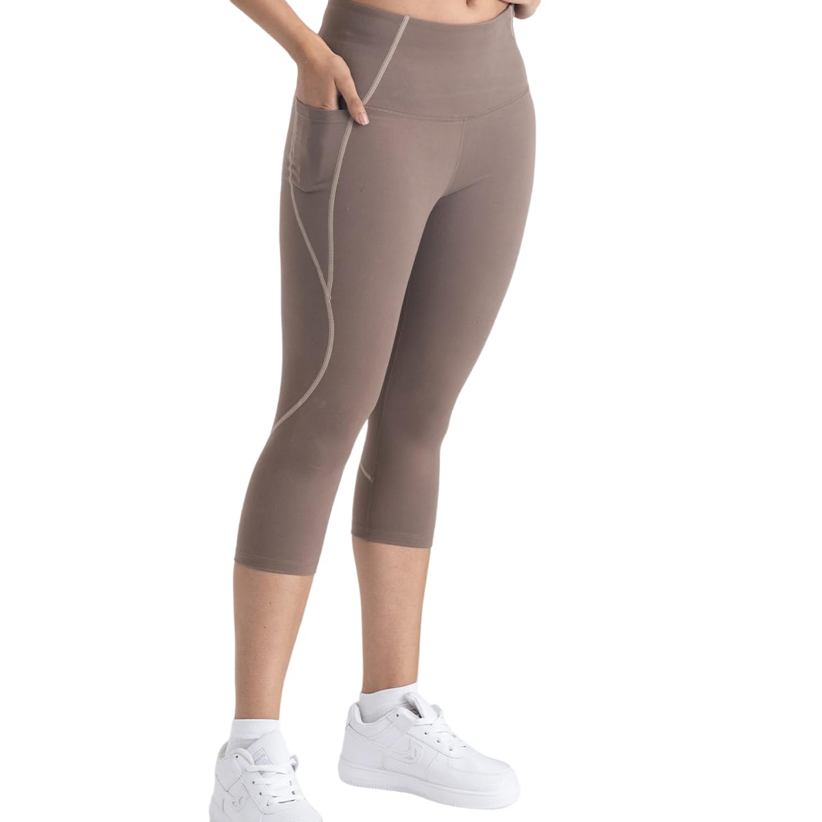 hunnit 3/4th Capri Leggings for Women | High Waisted Gym Leggings | 4 Way Stretchable Leggings for Women | Moisture Wicking | Active Wear Leggings for Women for Yoga, Workout-picture-13