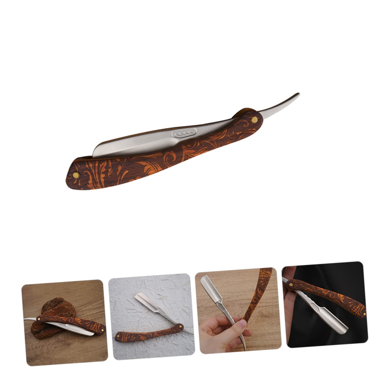 PLAFOPE Rasoio Professionale a Mano in Acciaio Inossidabile e Legno, Design Sicuro, Stile Vintage, per Barba, Uso Domestico e Parrucchiere