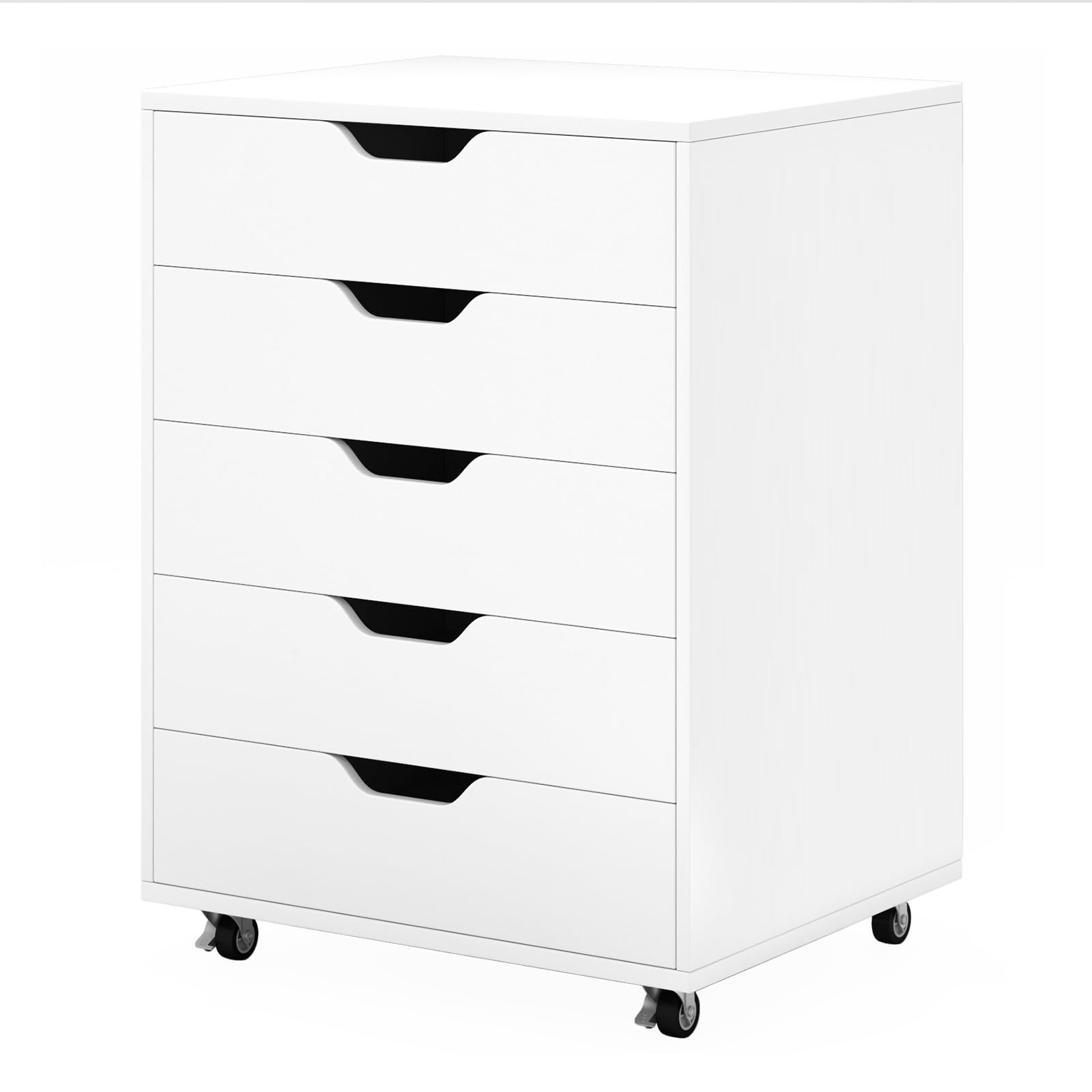 RELAX4LIFE Cassettiera Scrivania Ufficio con 5 Cassetti, Portata 45kg, Mobile Porta Stampante Portadocumenti in Legno da 12mm con Rinforzi, 49x40x64.5cm, per Studio e Camera (Bianco)