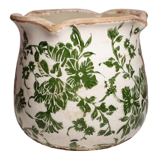 Xiaan Jiaju Ceramic Pots for Plants, Vintage Plant Pots with Drainage Hole, 6.11in. Planter for Indoor Plants, Crackle Glaze Finish Flower Pot, Perfect Tuscan Ceramic Planter for Gardening, Green
