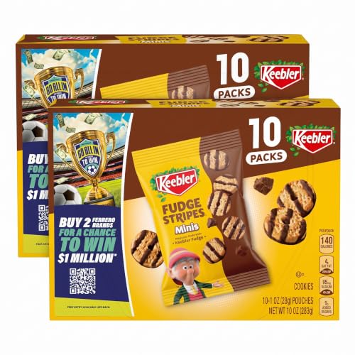 Keebler Fudge Stripes Minis, Original Shortbread Mini Cookies Coated in Keebler Fudge, 1 oz, 10 ct (Pack of 2)