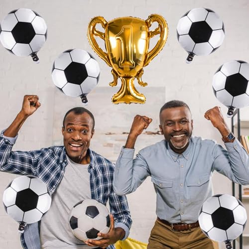 Image of Soccer Party Balloons Set, 32 Inch Champion Trophy Mylar Foil Balloon and 6pcs Football Helium Foil Balloons, Sport Decor for Boys Kids Soccer Ball Fans Birthday Party Decoration Supplies