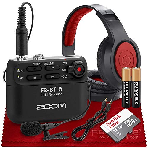 Zoom F2-Bt Digital Multitrack Portable Bluetooth Audio Recorder - Ultracompact W/Lavalier Microphone, Basic Bundle - Studio Headphones, 16Gb And More #TOP23