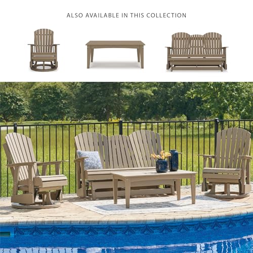 Image of Signature Design by Ashley Hyland Wave Contemporary Swivel Glider Adirondack Chair with 360-Degree Swivel, Weather Resistant HDPE, 18 inch Seat Height, Brown