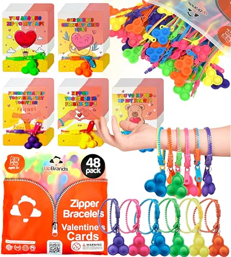 UpBrands Bulk Case of 1440 Packs Pop-It Zipper Bracelets with Valentine Cards Per Pack – Sensory Valentine Gifts for Classroom Events, Charities, and Businesses
