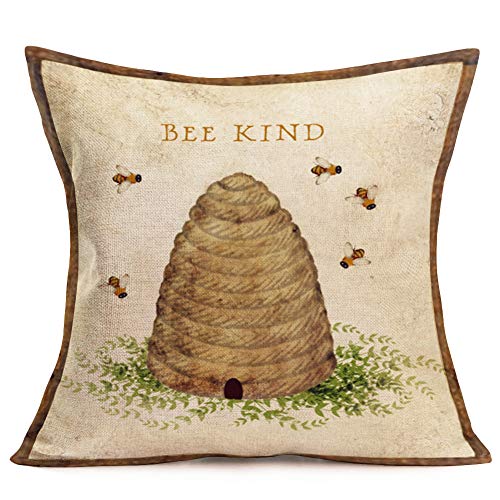Vintagerusticboardstylethrowpillowcoverscottonlinenretrobirdnestthymefloralbeedecorativepillowcovers18x18countryfarmhousegardenthrowpillowcasecushioncover4packbirdbee  Urban Country Home Decor Vintage rustic board style throw pillow covers cotton linen retro bird nest thyme floral bee decorative pillow covers 18×18 country farmhouse garden throw pillow case cushion cover 4 packbird bee  urban country home decor