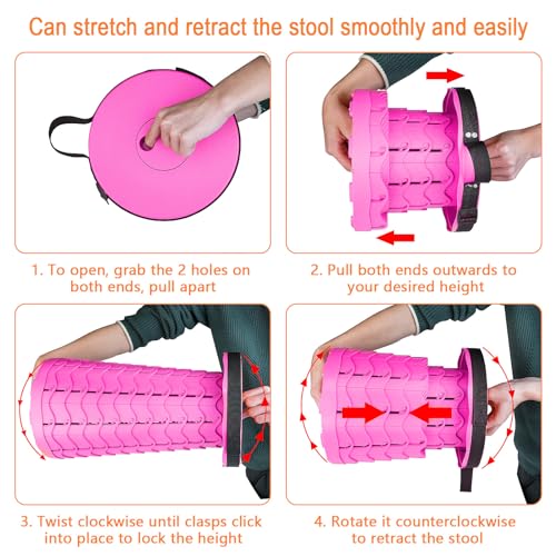 Image of Boreeman Upgraded Folding Stool Lightweight Yet More Sturdy with Load Capacity 400lbs Portable Collapsible Stool for Camping Fishing Hiking BBQ (Pink)