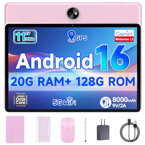 PEICHENG Tablet 11-inch Android 16 with Octa-core Processor 20GB RAM 128GB ROM 8000mAh All-Day Battery Life 1280X800 HD IPS Touchscreen 5MP+13MP Dual Cameras Pink (P13Max+4Acce 2026)
