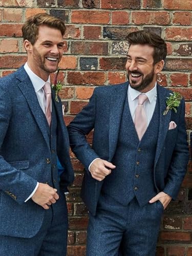 Retro Tweed Herringbone 3 Piece Suit Men's Slim Fit Suits Groom Tuxedos Prom Wedding Suits Jacket Blazer Vest Pants3
