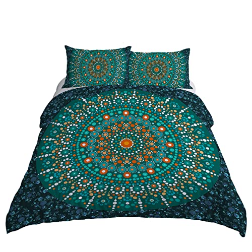 Sleepwish SWBJ9126-UK Teal Mandala Bedding 3 Pcs Bohemian Duvet Cover Set Boho Chic Bed Set Green King Size cover