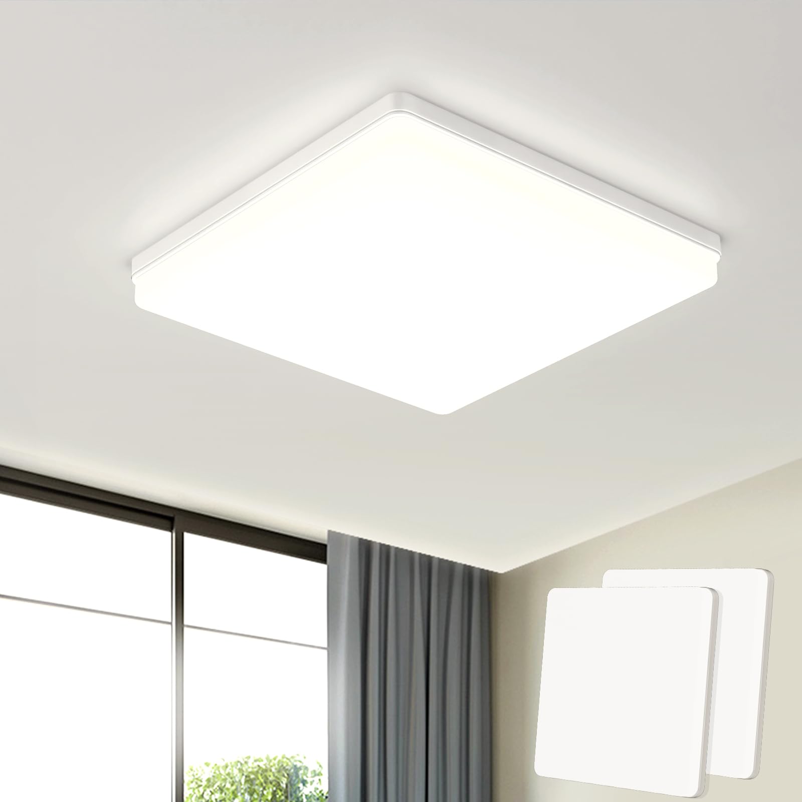 EASY EAGLE Plafoniera Led Soffitto Quadrata 48W Moderni Luce 4000K 4800LM IP44 Lampada per Bagno Cucina Camera da Letto Sala Soggiorno Corridoio Ufficio Cantina Ø30CM, Pack of 2