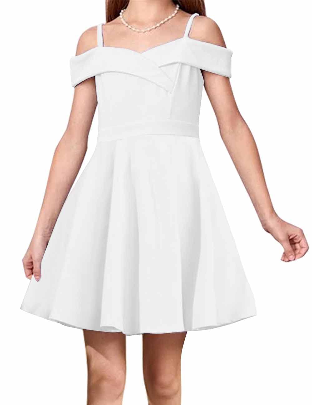 LuckySheBig Girls Princess Dresses Elegant Cold Shoulder High Waist Swing A Line Party Dress for Kids,8-12 Years