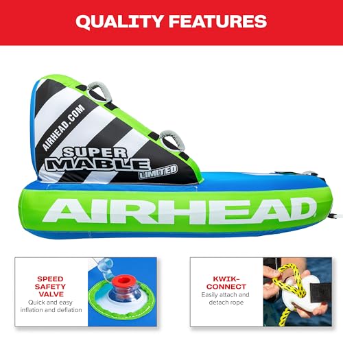 Image of Airhead Mable Towable Tube for Boating, 1-4 Rider Inflatable Boat Tube for Water Tubing, Heavy Duty Full Nylon Cover, EVA Foam Pads, Dual Tow Point, Patented Speed Safety Valve