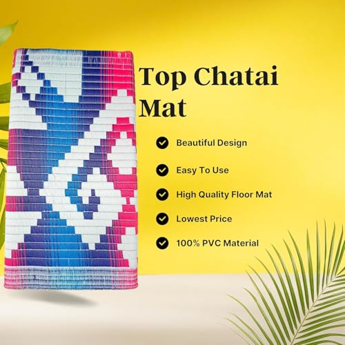 Image of Plastic Mats for Sleeping On Floor Sitting Reversible Chatai Square Shape Mats for Home Living Room, Bedroom Floor (6 x 9 Feet Mat)