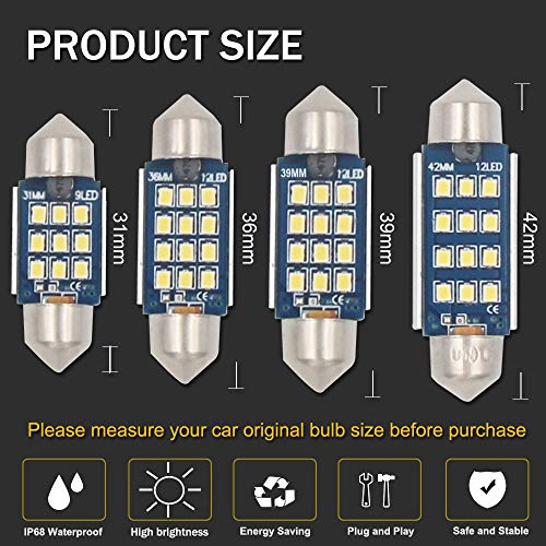 HSUN 36MM Bombilla LED Festoon C5W 6000K Blanco 2 Pack miniatura 2