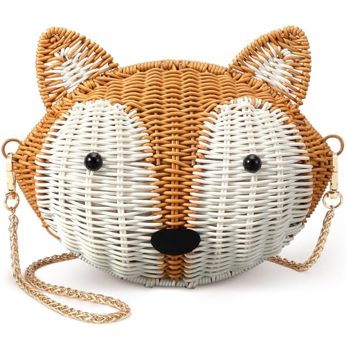 Rattan Purses for Women Summer Beach Woven Crossbody Straw Purses with 1 Pair Rattan Earrings