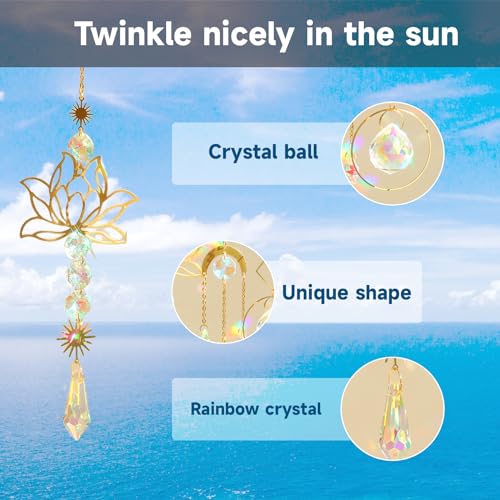 Sun Catcher Crystal Wind Chime, Pack of 6 Crystal Pendant Decoration, Gold Moon Star Rainbow Crystals Pendant - Image 3