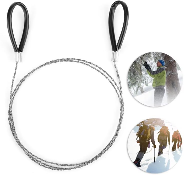 Scie de poche en acier inoxydable avec passants, 75 cm de long, scie à fil améliorée pour bois et plastique, petite maniable, rangement rapide, idéale pour l'extérieur, le camping (1)