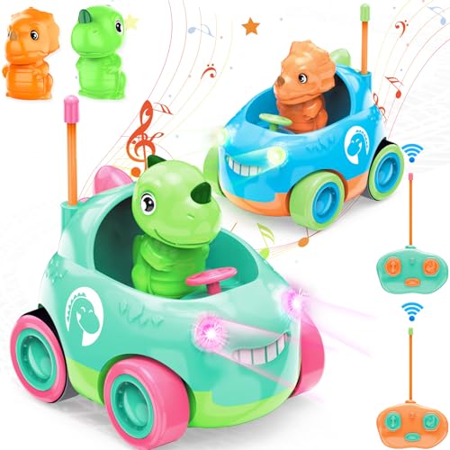 BuzzoXerex Macchina Telecomandata per Bambini, Set di 2 Dinosauro Auto Telecomandata, Macchina Telecomandata con Musica e Luci, Dinosauro Telecomandato Bambini, Giocattoli Bambino Regalo 2-6 Anni