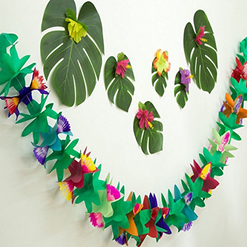 Image of BUSOHA 4 Packs Tissue Flower Garland - 12 Feet Long Tropical Multicolored Paper Flower Garland Banner for Hawaiian Luau Party Tiki Bar Tropical Birthday Baby Shower Wedding Party Decorations Supplies