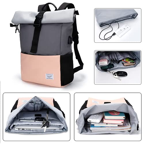 MoFut Rucksack Damen Groß Schulrucksack viele Fächer mit 15,6' Laptopfach, Unisex Rolltop Rucksack Wasserdicht, Lässiger Backpack Schule Freizeit Uni Arbeit Wandern.