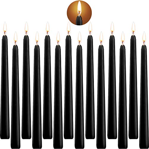 Tonsooze Leuchterkerzen Spitzkerzen 10-Zoll Stabkerzen Set, Hoch Spitzkerzen Dripless Unscented Abendessen Kerze Paraffinwachs mit Baumwolle Wicks, Halterkerzen 14 Stück, Schwarz Cover