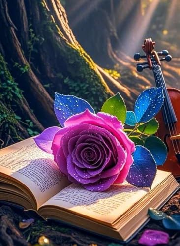 LFYNIORS DIY Cuentas Para Bordar Rosas Y Violín Kit De Bordado Con Cuentas Para Principiantes Y Adultos,Regalos Hechos A Mano,Kit De Inicio Para Amantes De Las Manualidades. 40x50cm