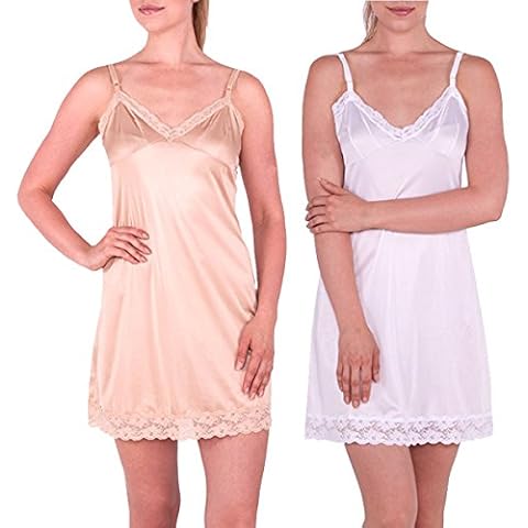 Under Moments Daywear 25" Adjustable Strap Lace Full Slip (52018) 2Pack Nude-White Cover