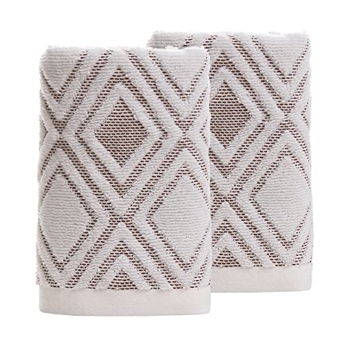 Pidada Hand Towels Set of 2 Diamond Pattern 100% Cotton Absorbent Soft Decorative Towel for Bathroom (Beige Brown)